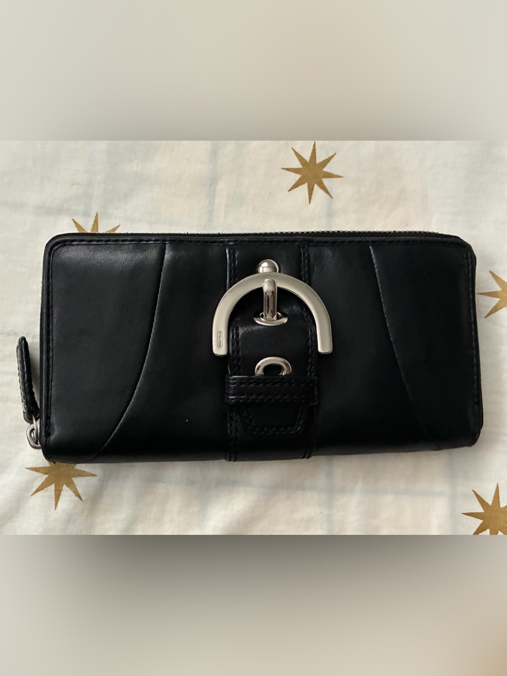 Coach SoHo Black Leather Silver Buckle Wallet